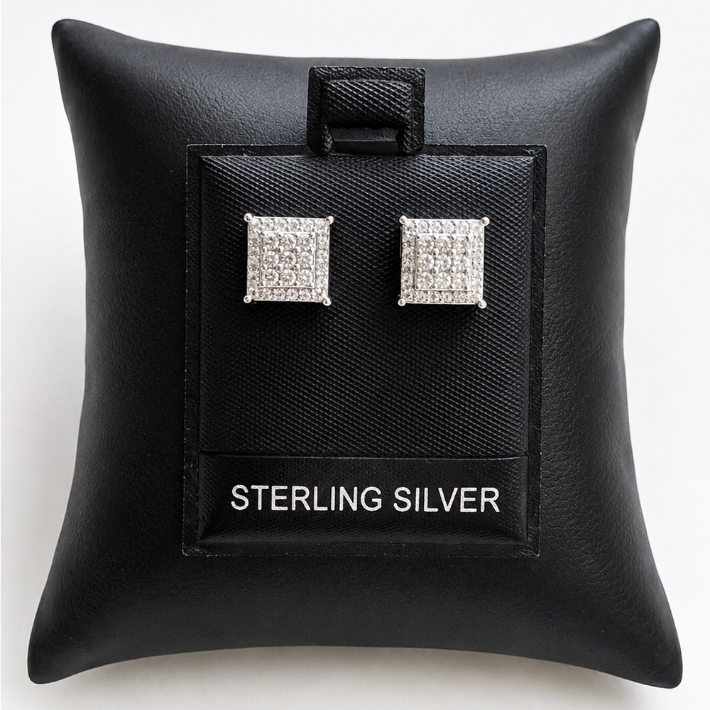 925 Sterling Silver Square 0.60CTW MOISSANITE Pave Stud Earrings